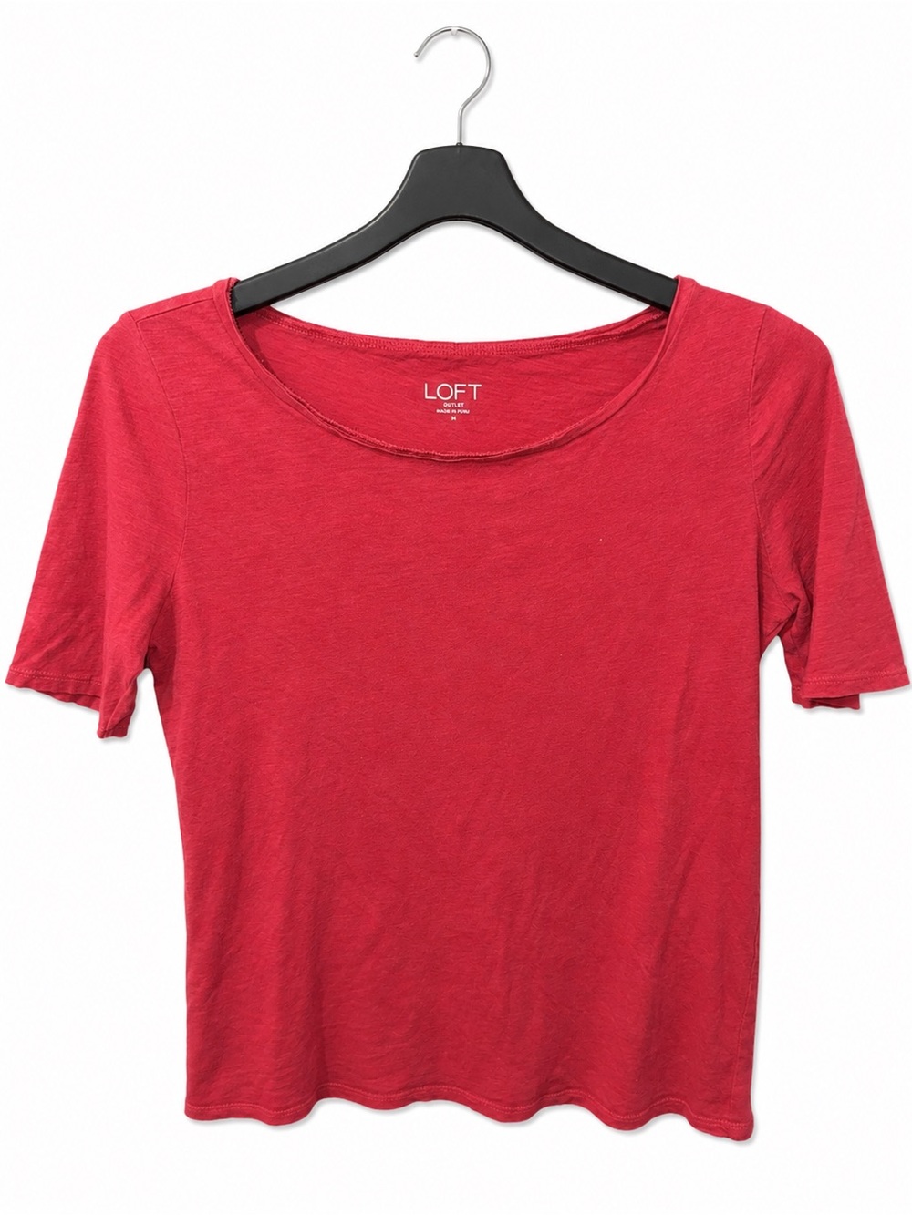 LOFT Red Scoop Neck Short Sleeve Tee